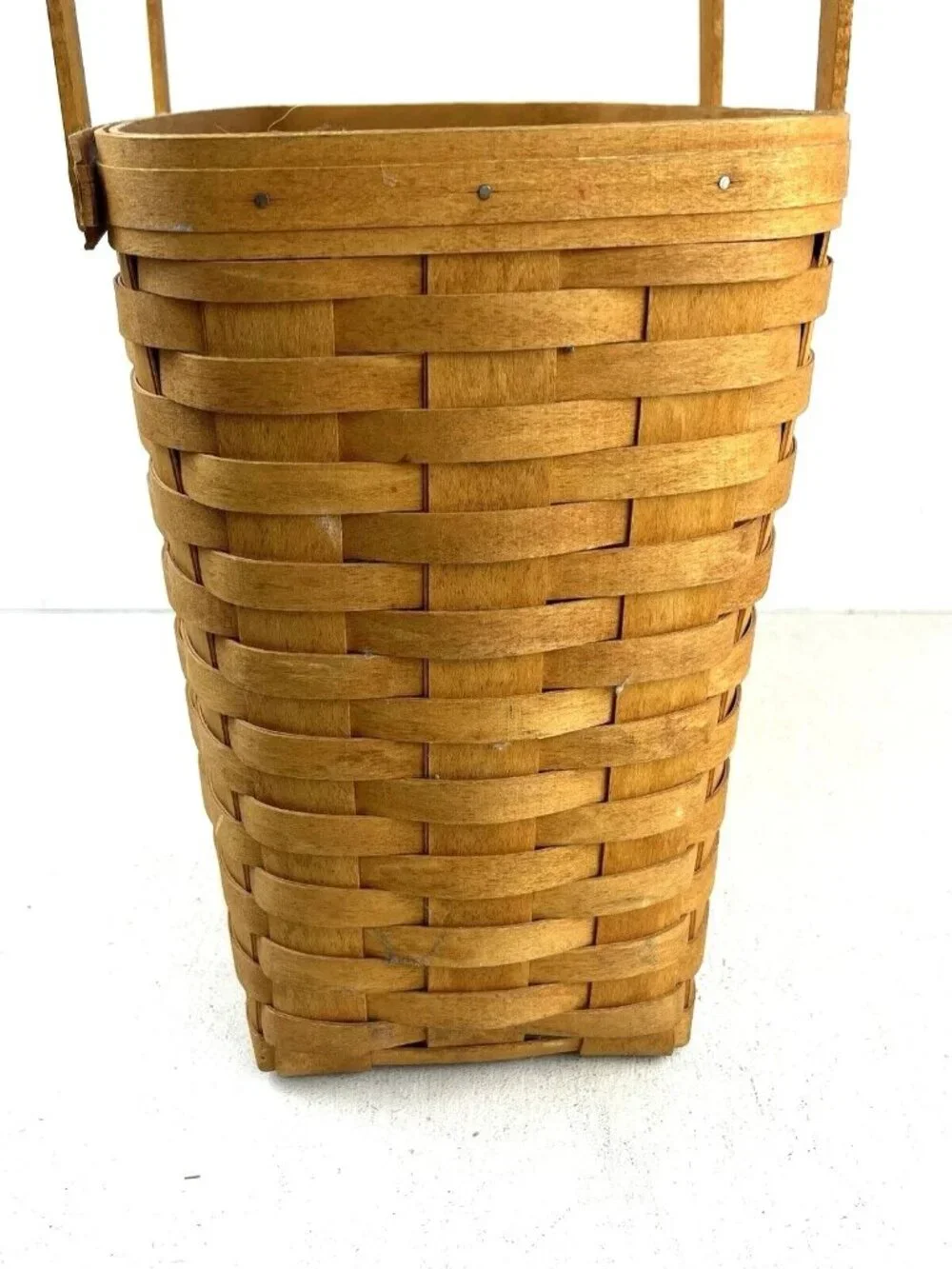 Longaberger 1988 Handwoven Basket Magazine Basket Swinging Handles 13x11x5.5 In